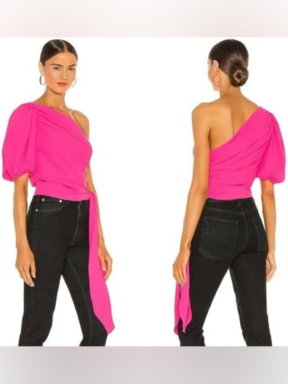Amanda Uprichard Bexley Lacquer Pink One Shoulder Top Drape Side Tie Blouse S